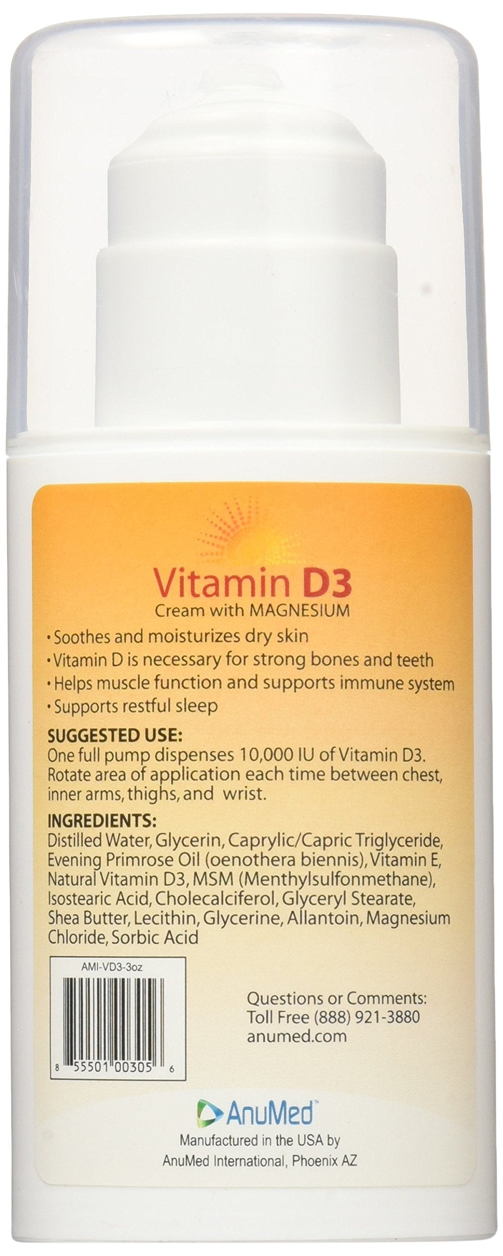 Side view of ANUMED Vitamin D3 Cream 3oz bottle