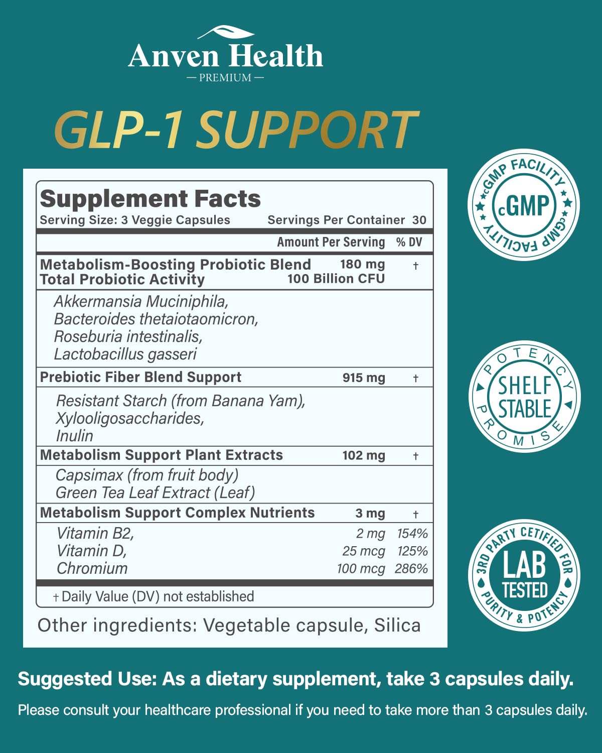 Three capsules per daily serving size