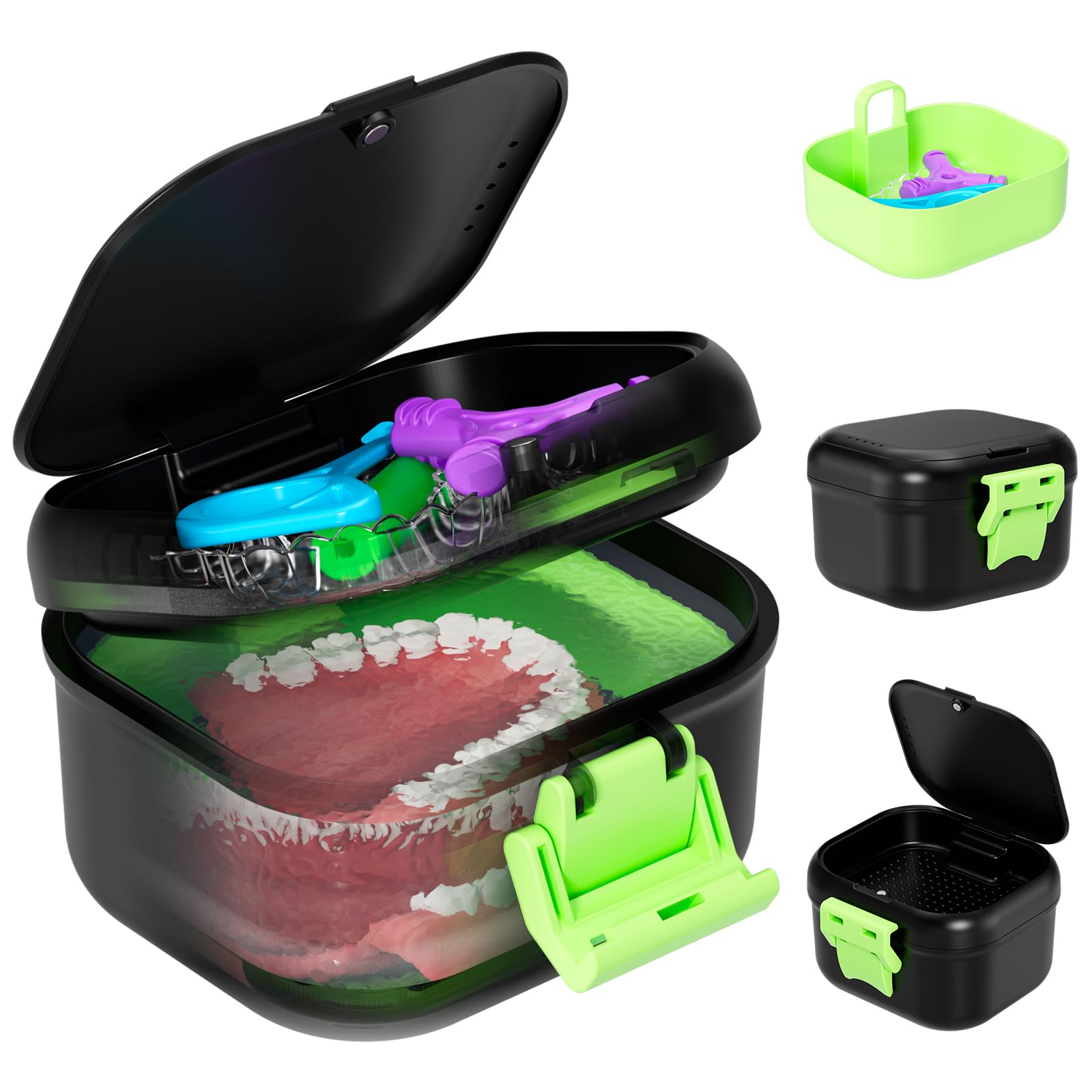 ANYLEY denture case exterior in black and light green