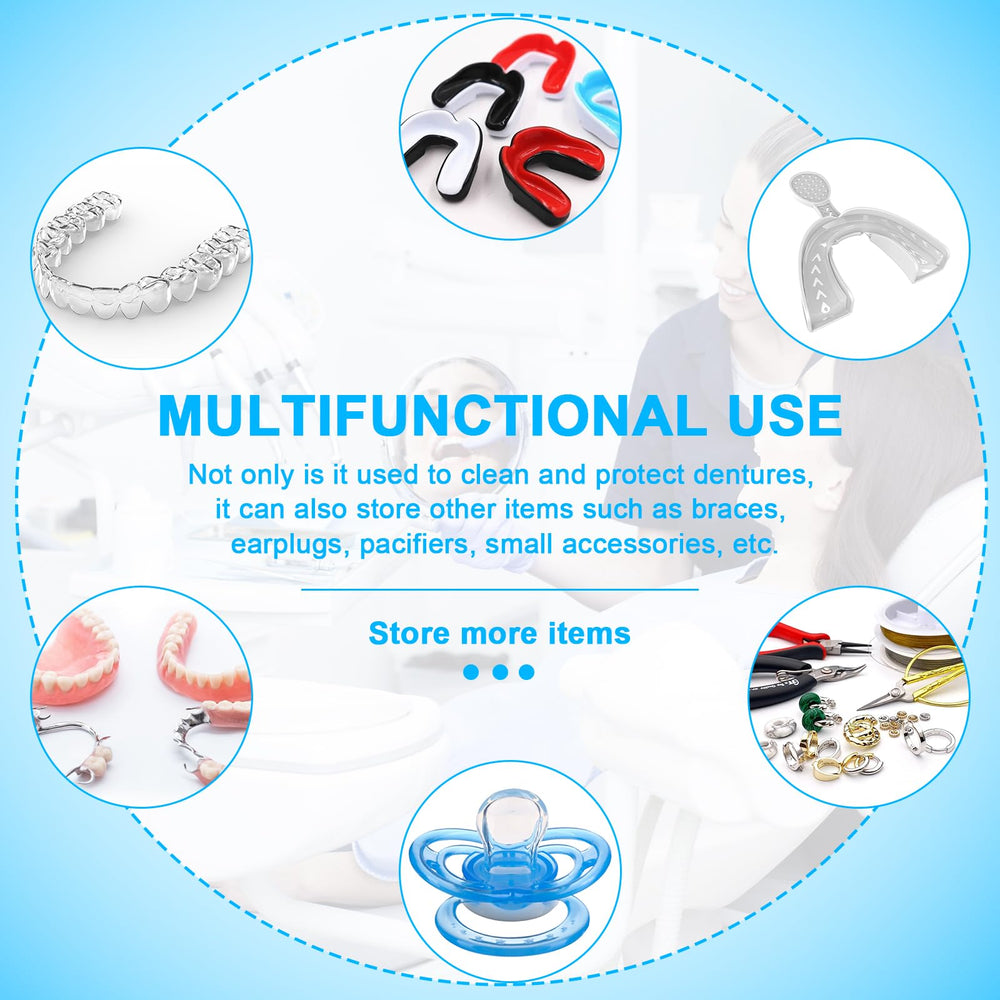Denture cleaning case being used for dentures and retainers