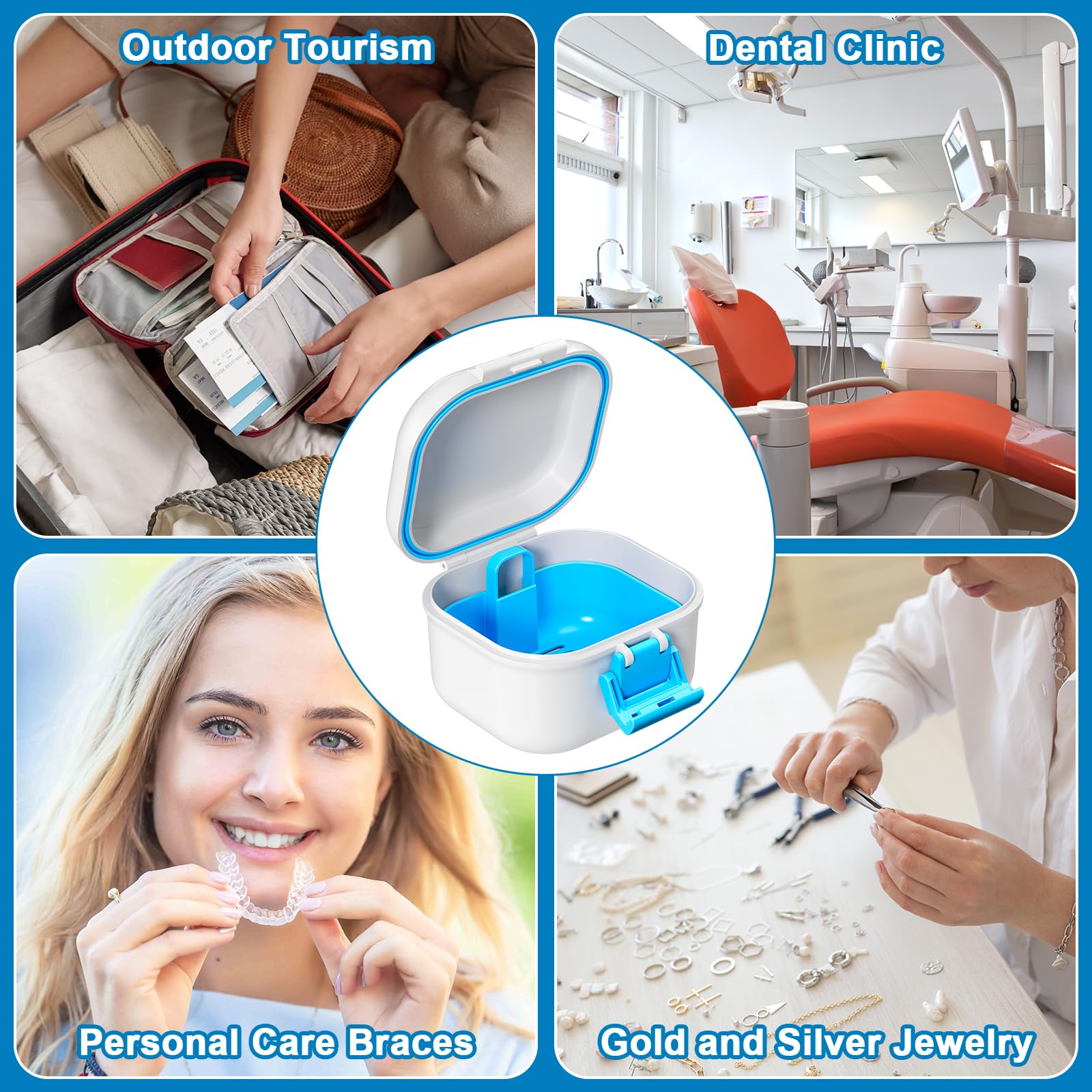 ANYLEY denture cup in travel scenario for on-the-go use