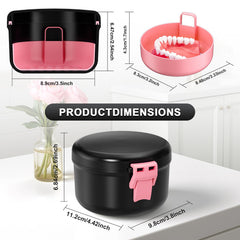 Opened denture cup showing inner basket in black and pink