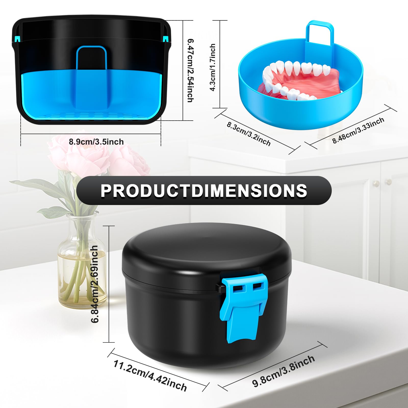 Closed denture case showing leak-proof design