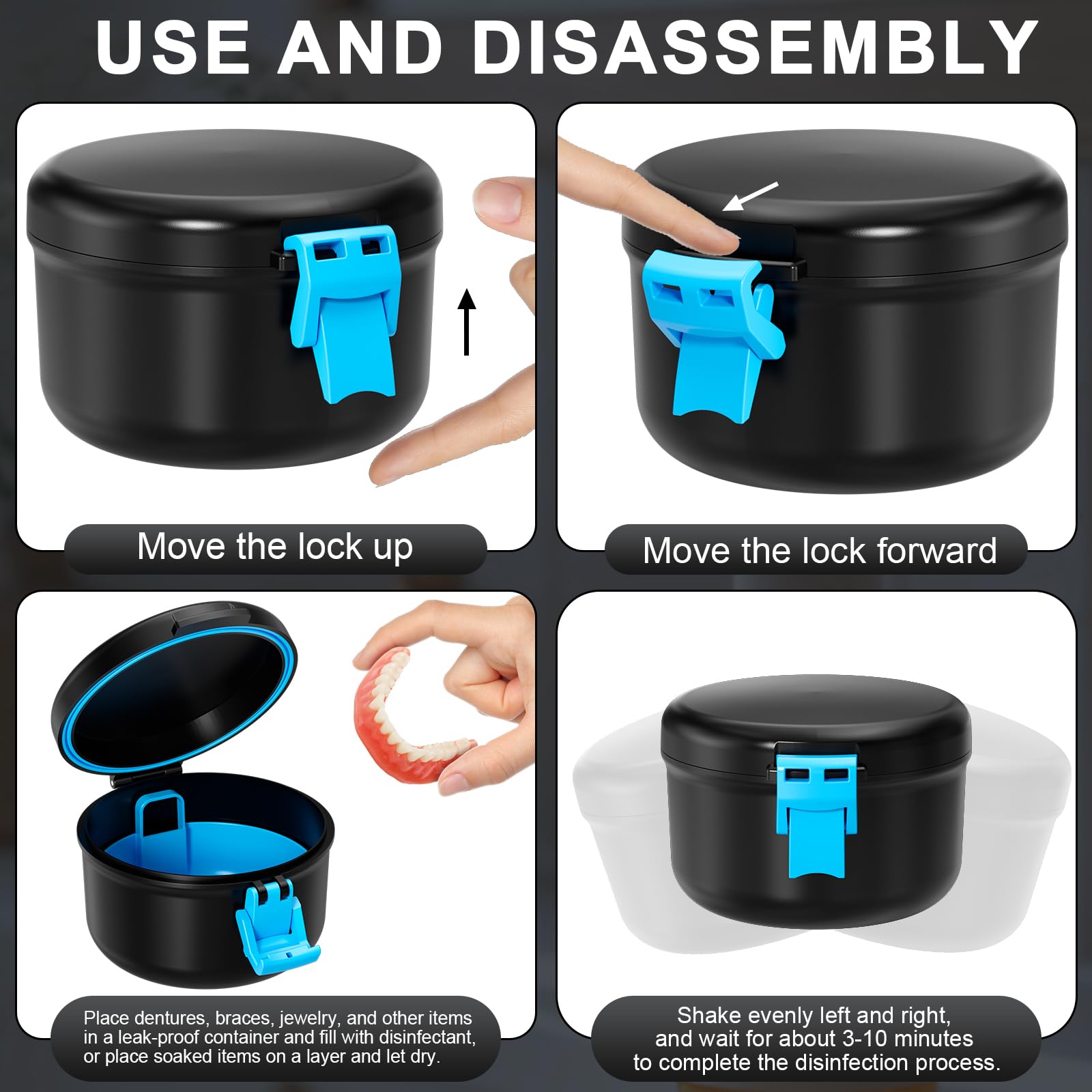 Detachable soaking basket inside the denture case