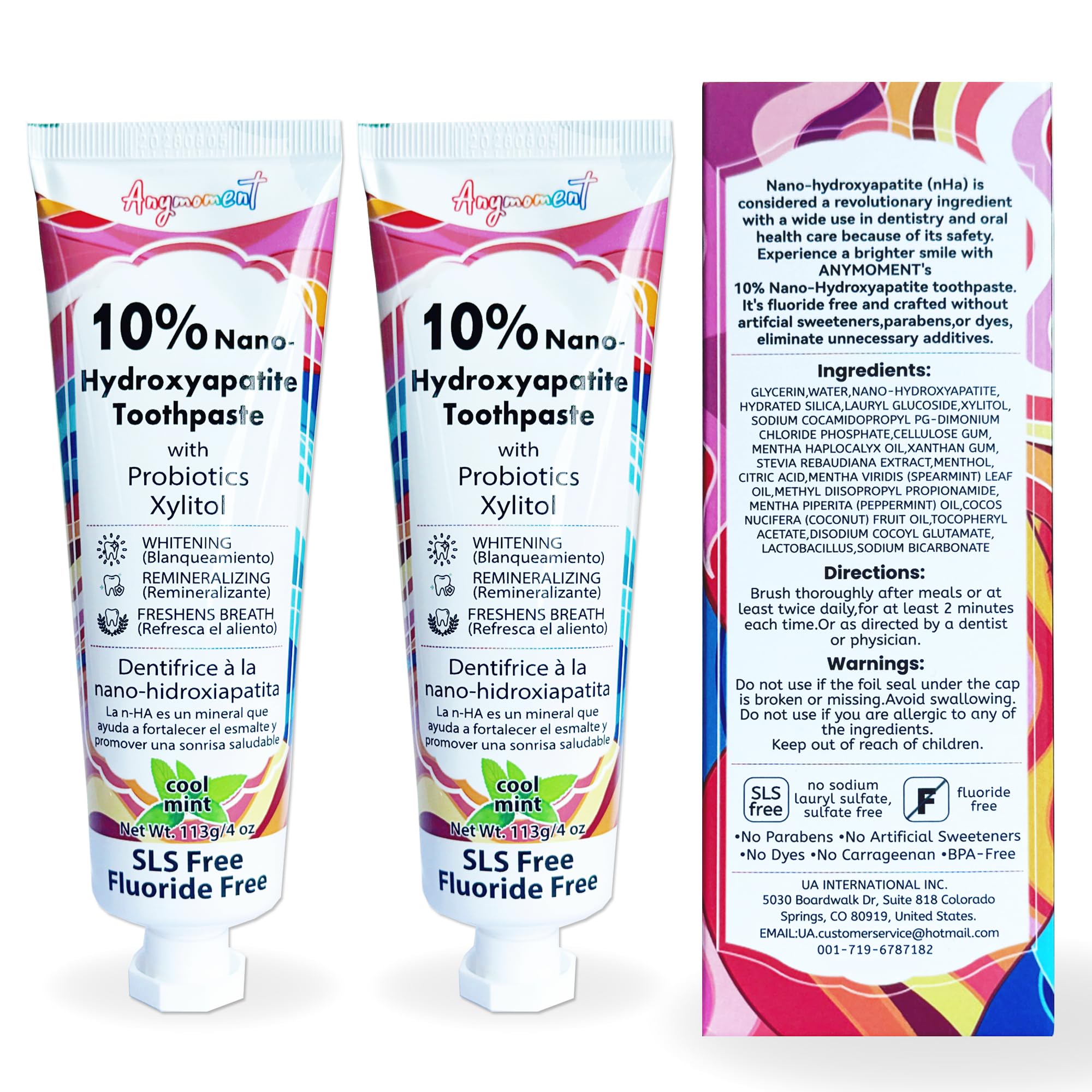 Anymoment 10% Nano Hydroxyapatite Toothpaste bottle and mint flavor tube