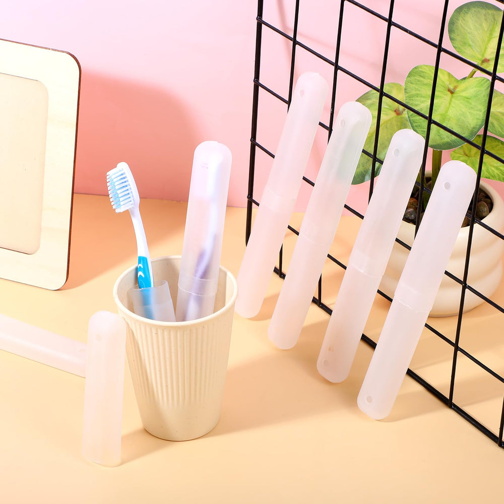 60 identical white toothbrush travel case units for families, hotels, and group travel