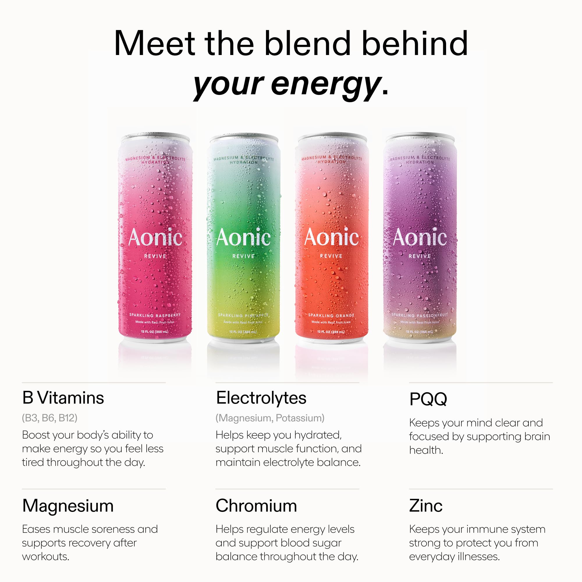 Aonic Revive bottle Passionfruit provides tropical, caffeine-free refreshment with minerals