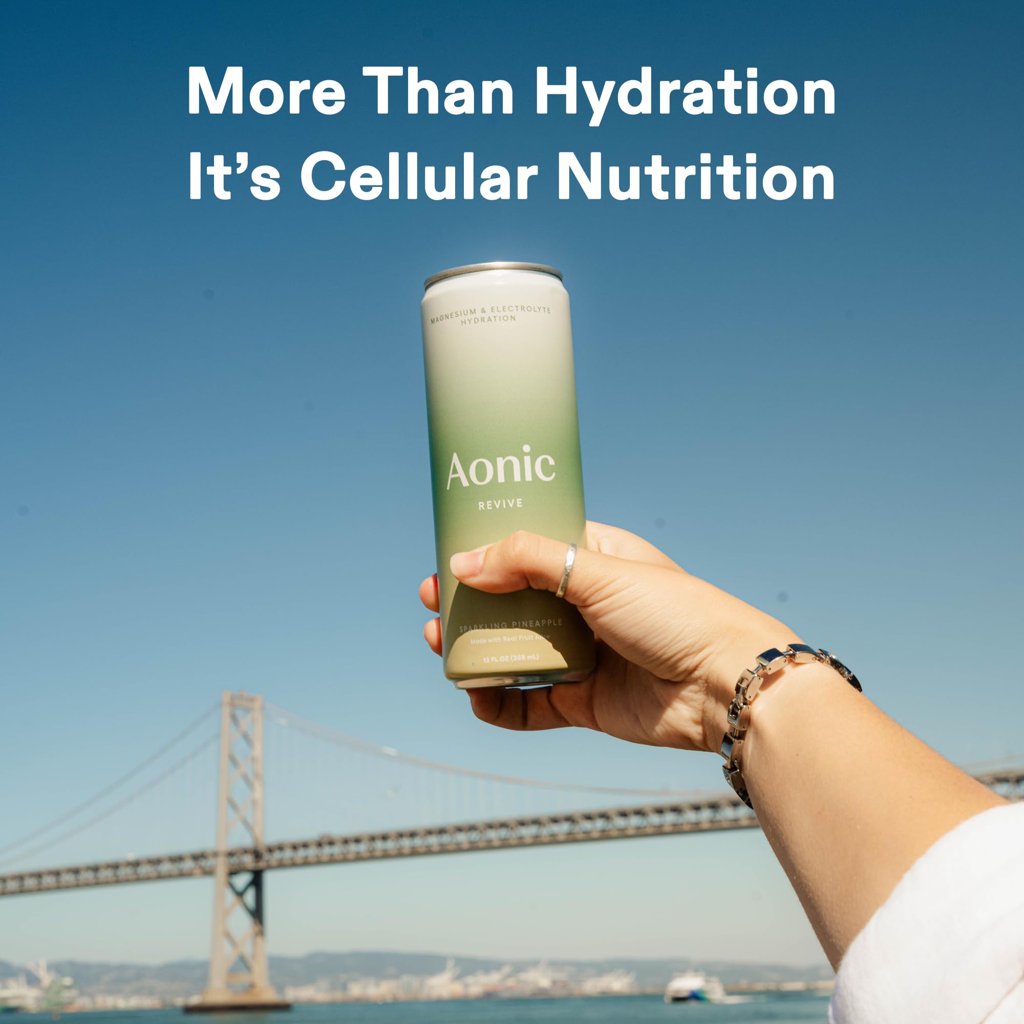 AONIC Revive electrolyte ingredients Mg and K graphic showing hydration support.