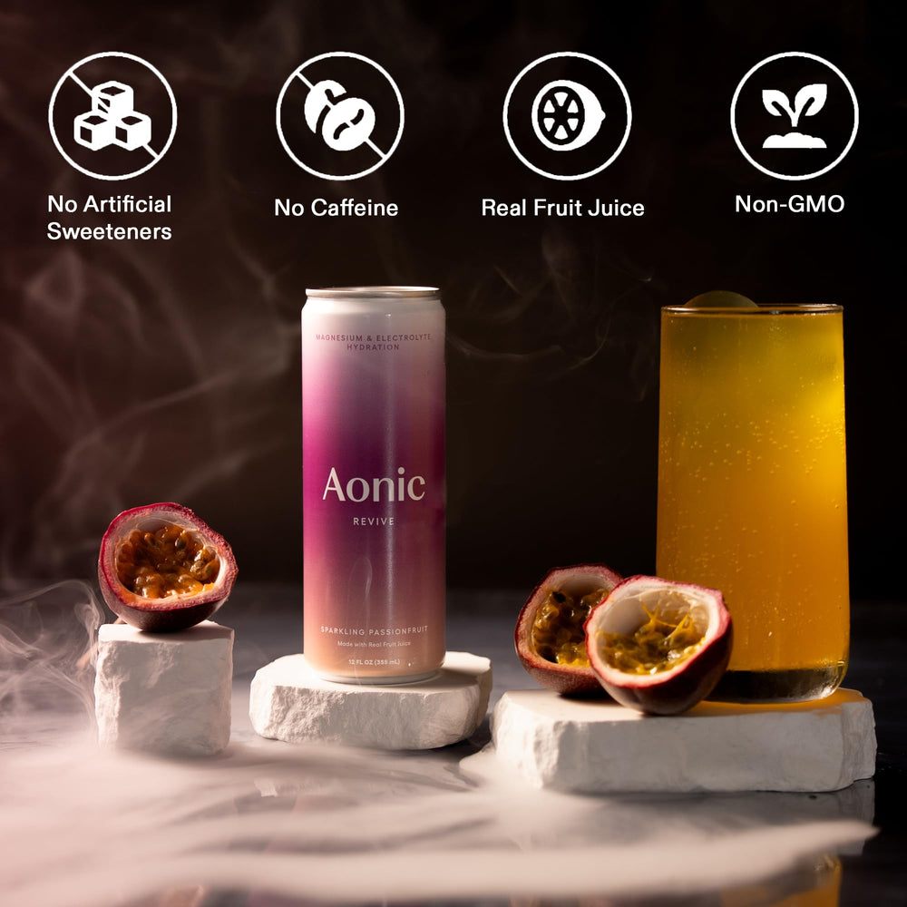 AONIC Revive 12-pack packaging for easy stocking and sharing on a shelf.