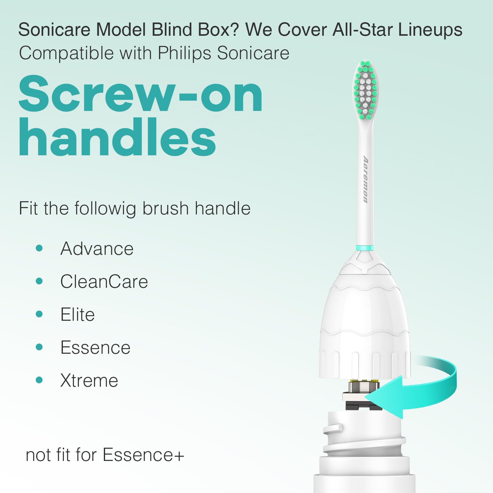Compatibility with screw-on Philips Sonicare handles (E-Series/Essence/Elite)