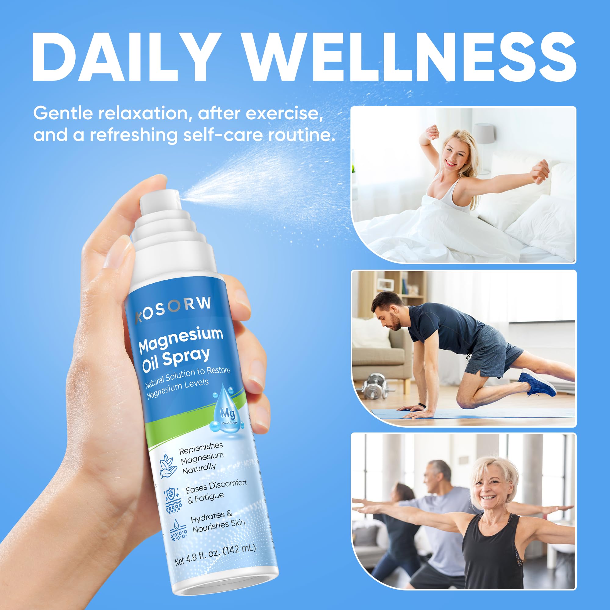 Close-up of magnesium oil spray on skin