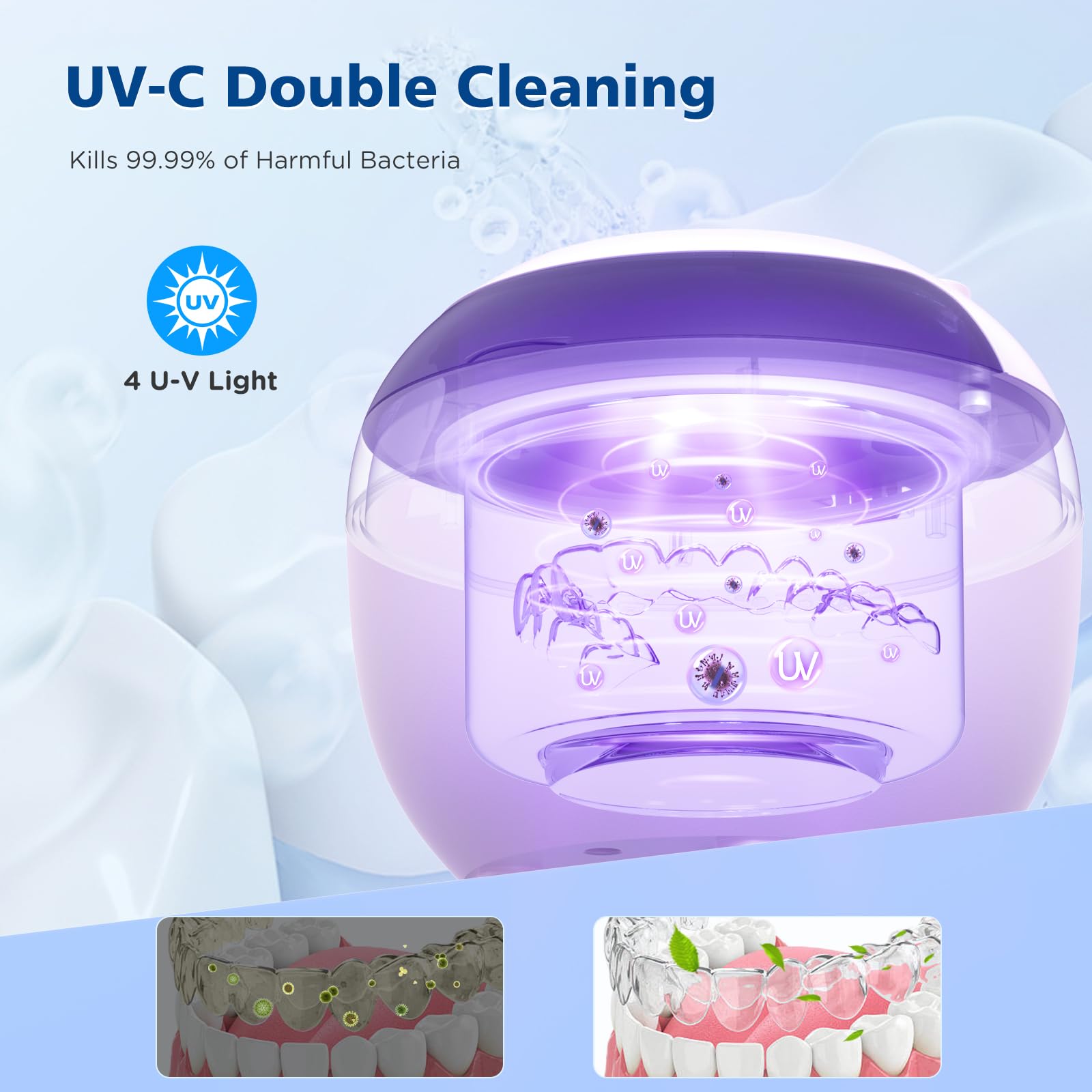 Ultrasonic cleaner with 200ml capacity for dentures and aligners