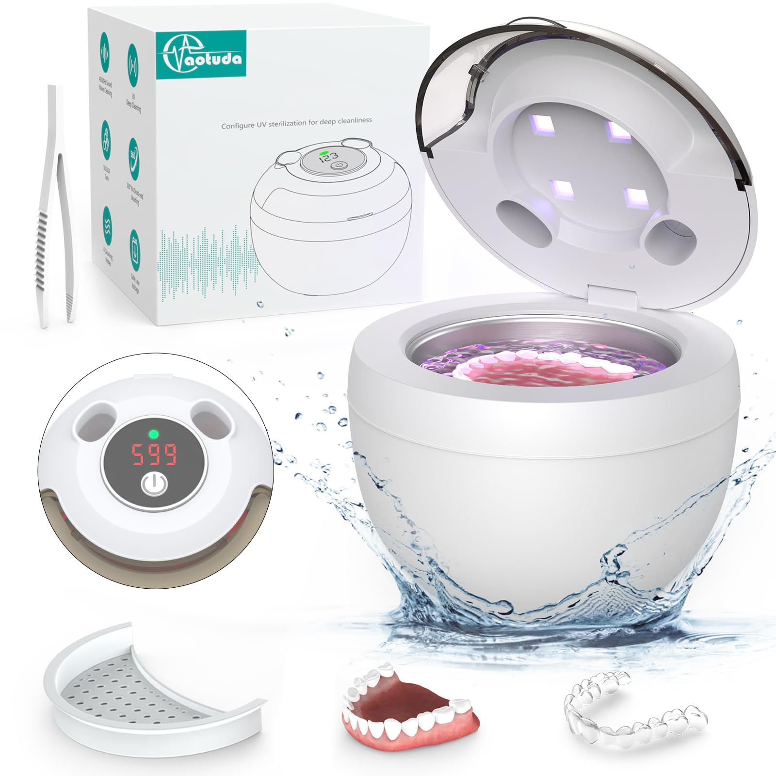 Front view of Aotuda ultrasonic retainer cleaner in white
