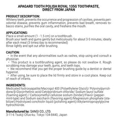 Back/label view of Apagard Tooth Polish Royal 135g