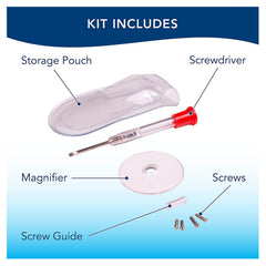 Eyeglass repair kit components laid out for easy use
