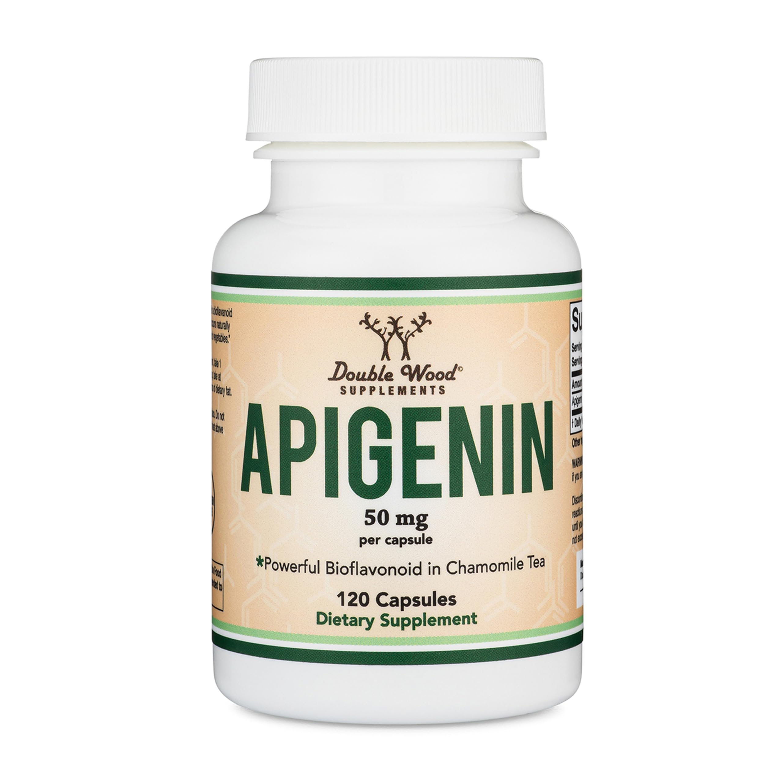 Bottle of Apigenin 50 mg capsules, 120-count