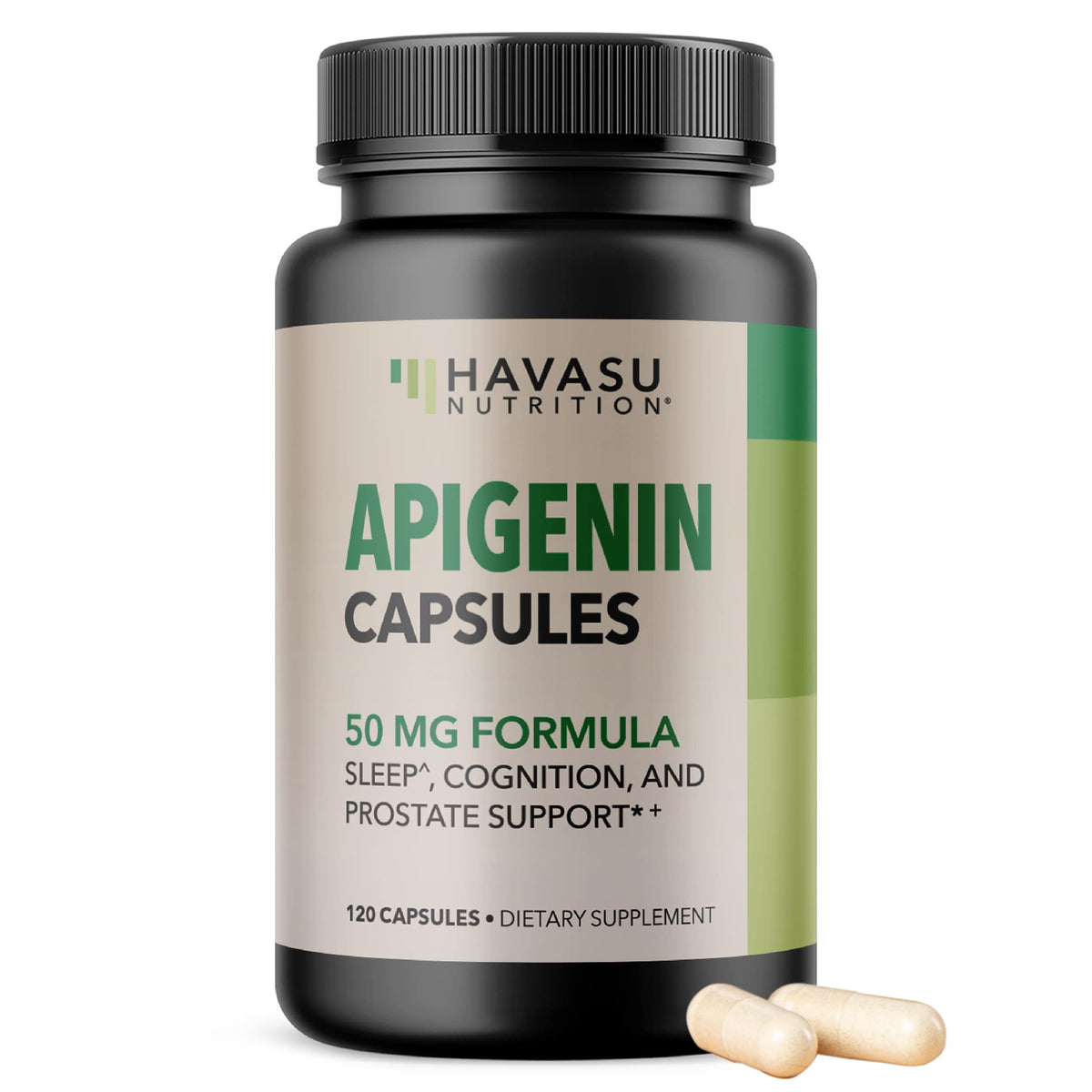 Apigenin Capsules bottle label 50mg 120-count