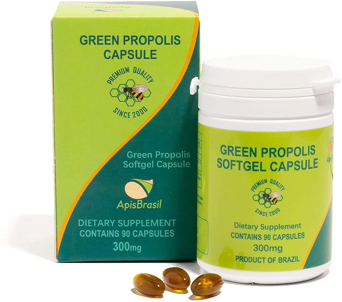 ApisBrasil Brazilian Green Propolis 900mg bottle with 90 softgels