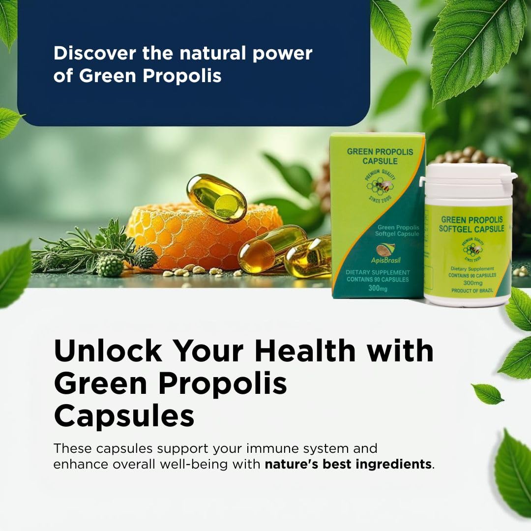 Close-up of green propolis softgels