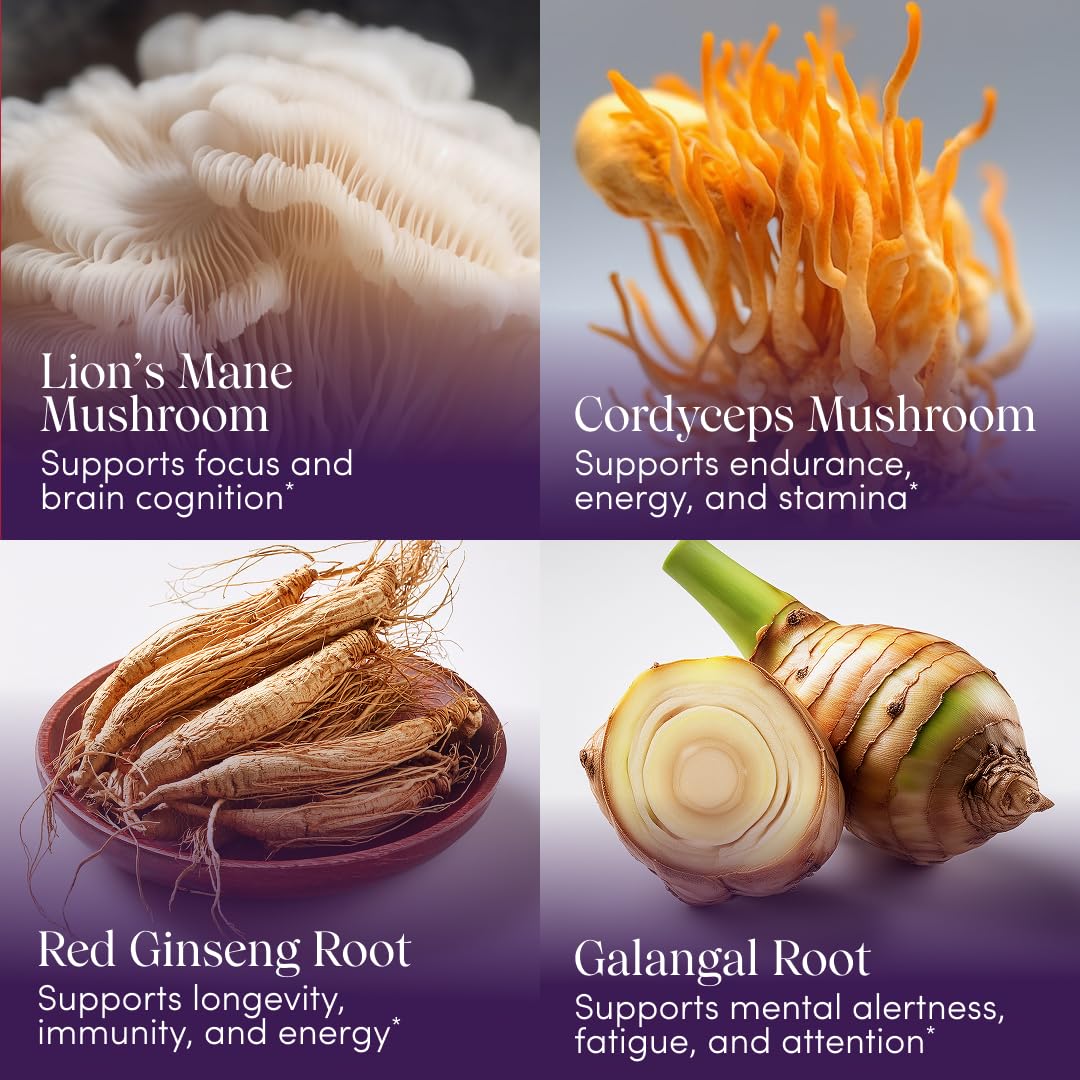 Close-up of Lion's Mane and Cordyceps ingredients