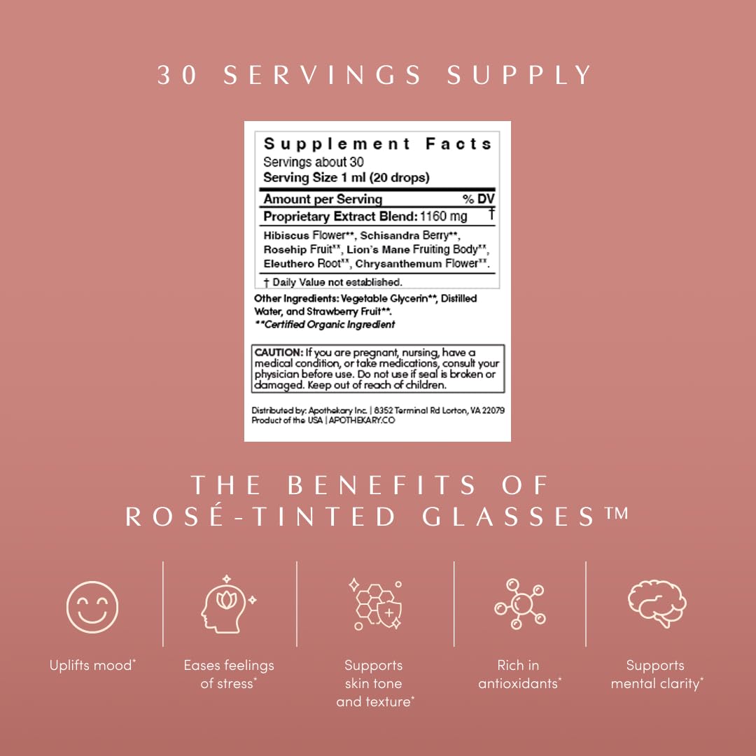 Dropper dispensing Rosé-Tinted Glasses herbal liquid