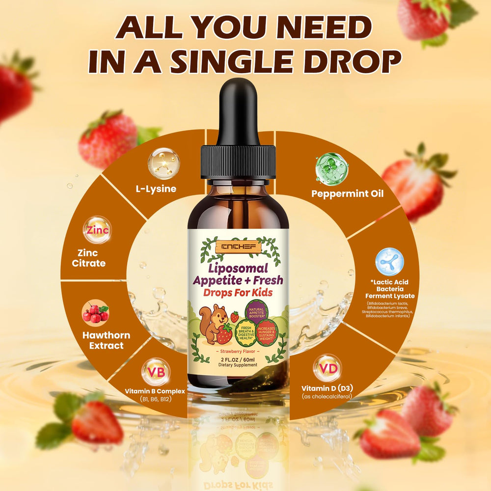 Close-up of dropper releasing strawberry-flavored liquid