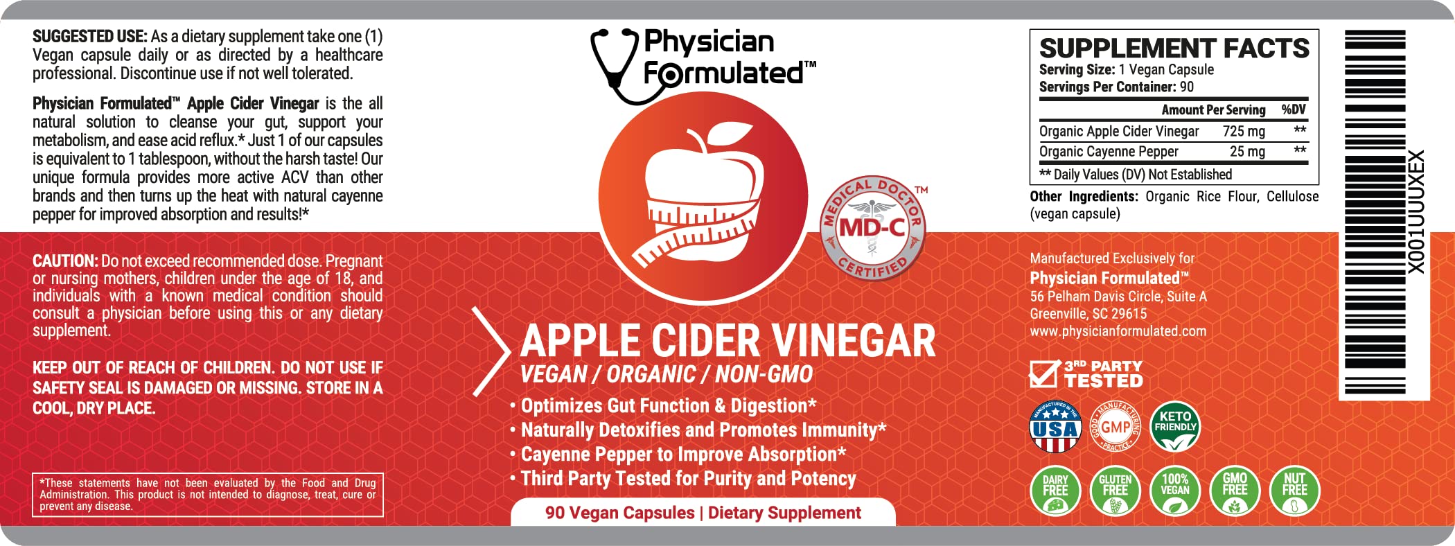 90-count bottle of organic apple cider vinegar capsules with cayenne pepper
