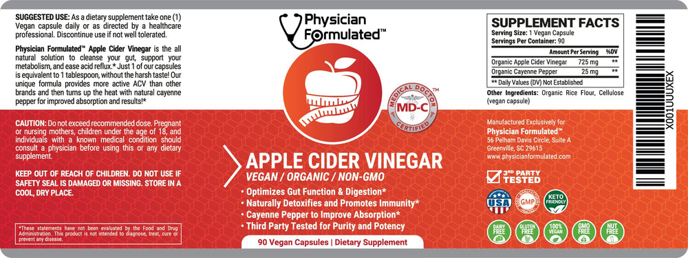 90-count bottle of organic apple cider vinegar capsules with cayenne pepper