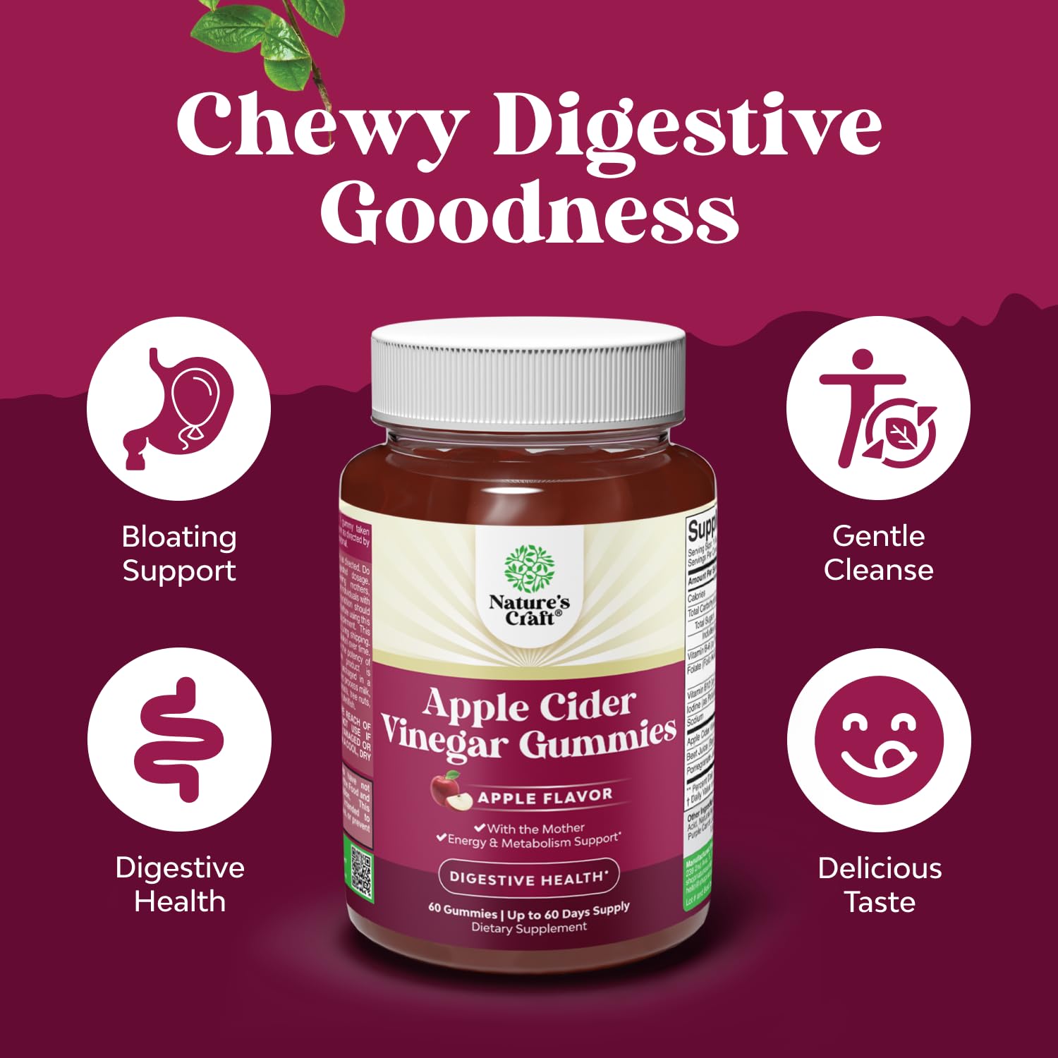 Digestive benefits graphic for ACV gummies
