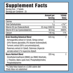 Applied Nutrition Healthy Brain All-Day Focus bottle back label highlighting ingredients.