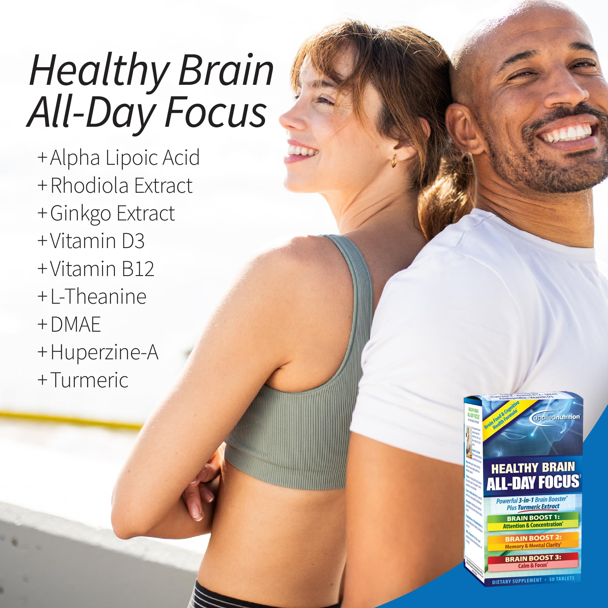 Applied Nutrition Healthy Brain All-Day Focus morning routine shot for calm alert focus.