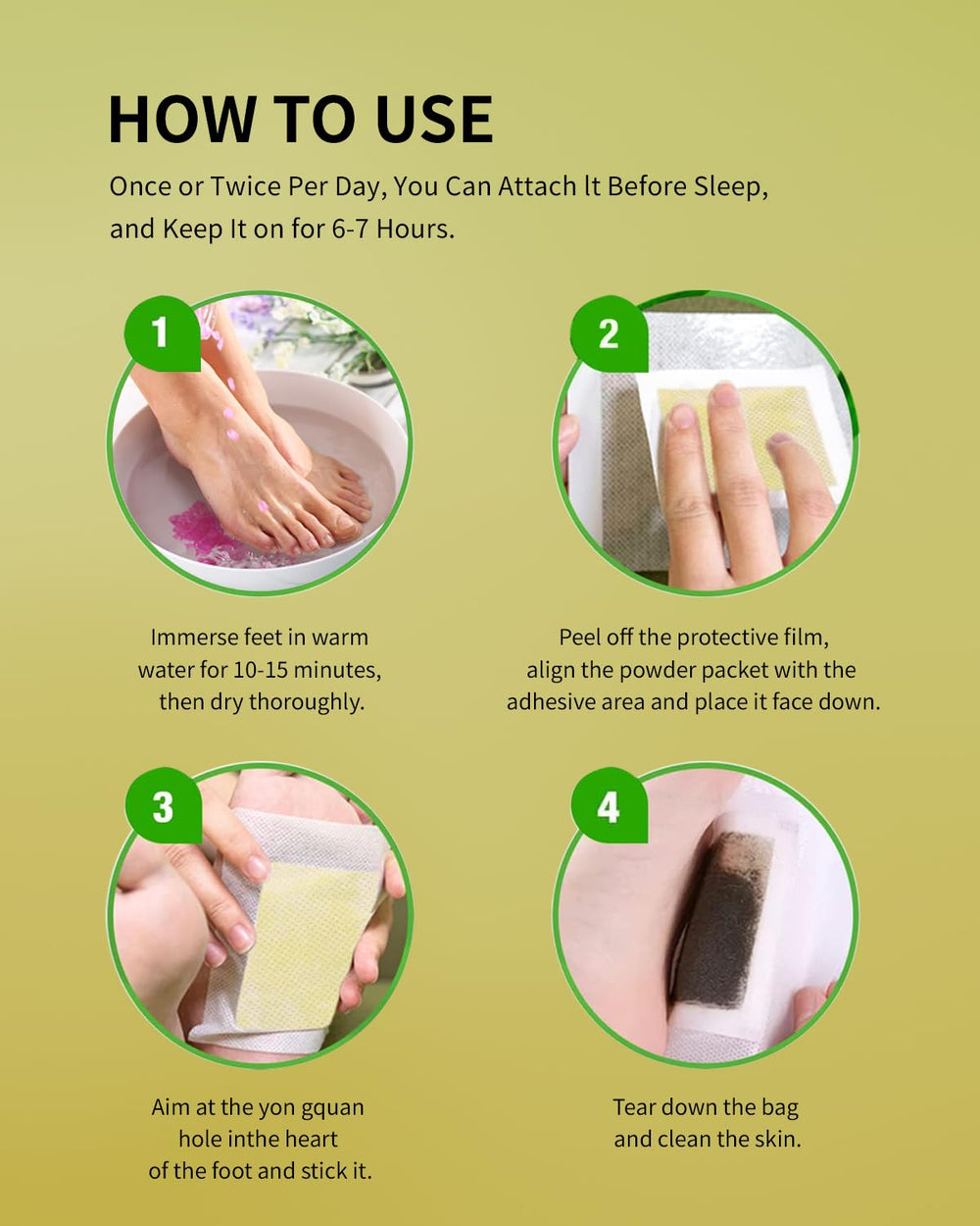 Feet with foot pads being applied before sleep