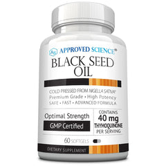 Approved Science Black Seed Oil bottle with 60 softgels
