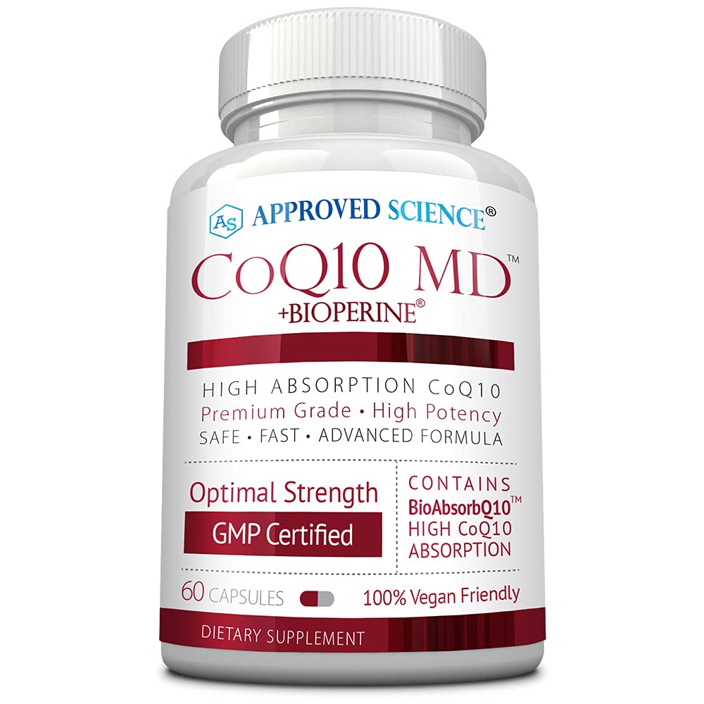 Approved Science CoQ10 MD Extra Strength 300mg bottle with BioPerine for enhanced absorption