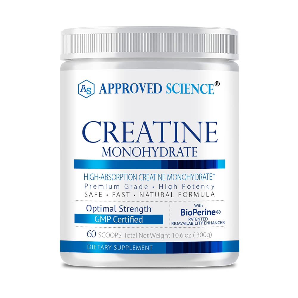 Container label of Approved Science Creatine Monohydrate with BioPerine