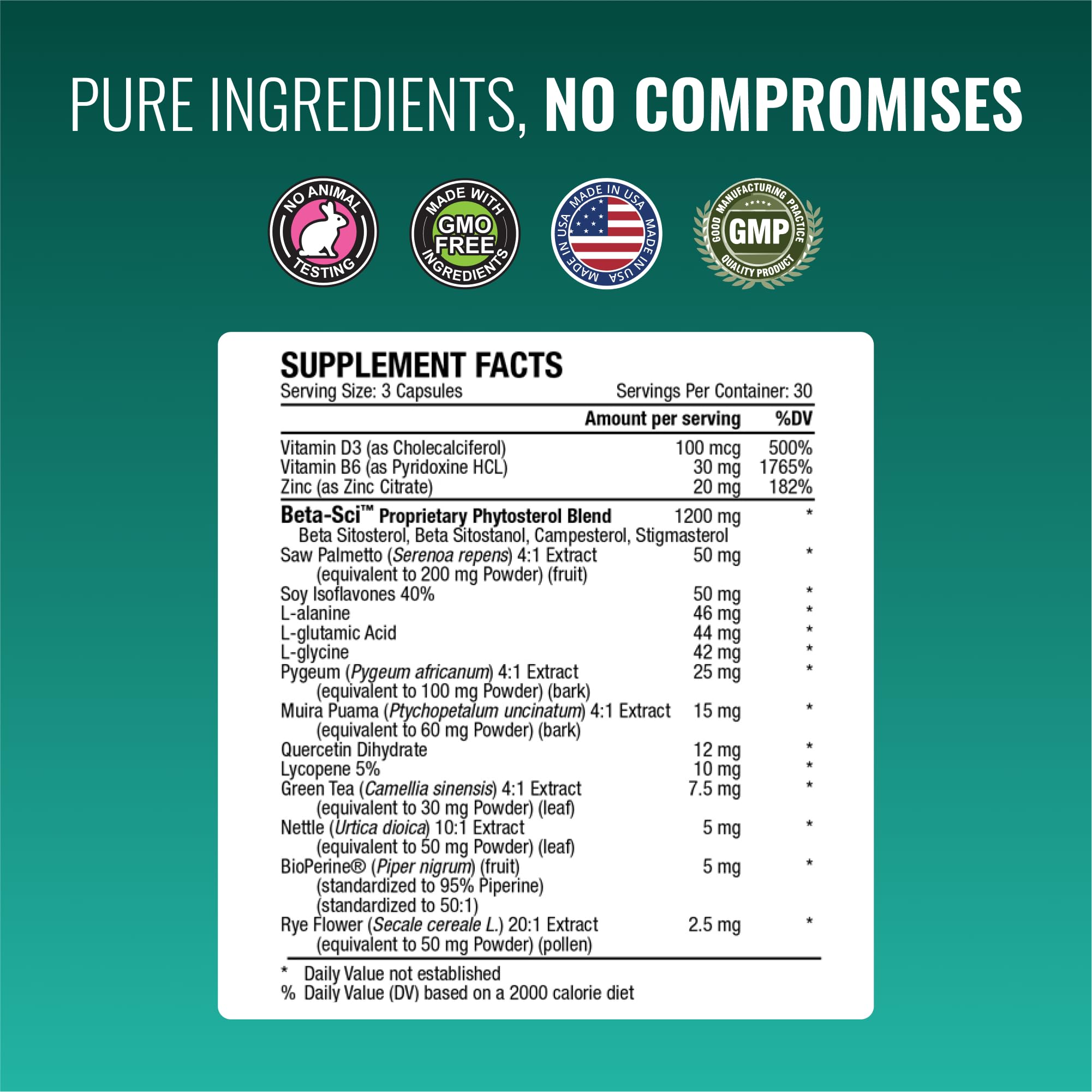 Prostarex supplement facts panel