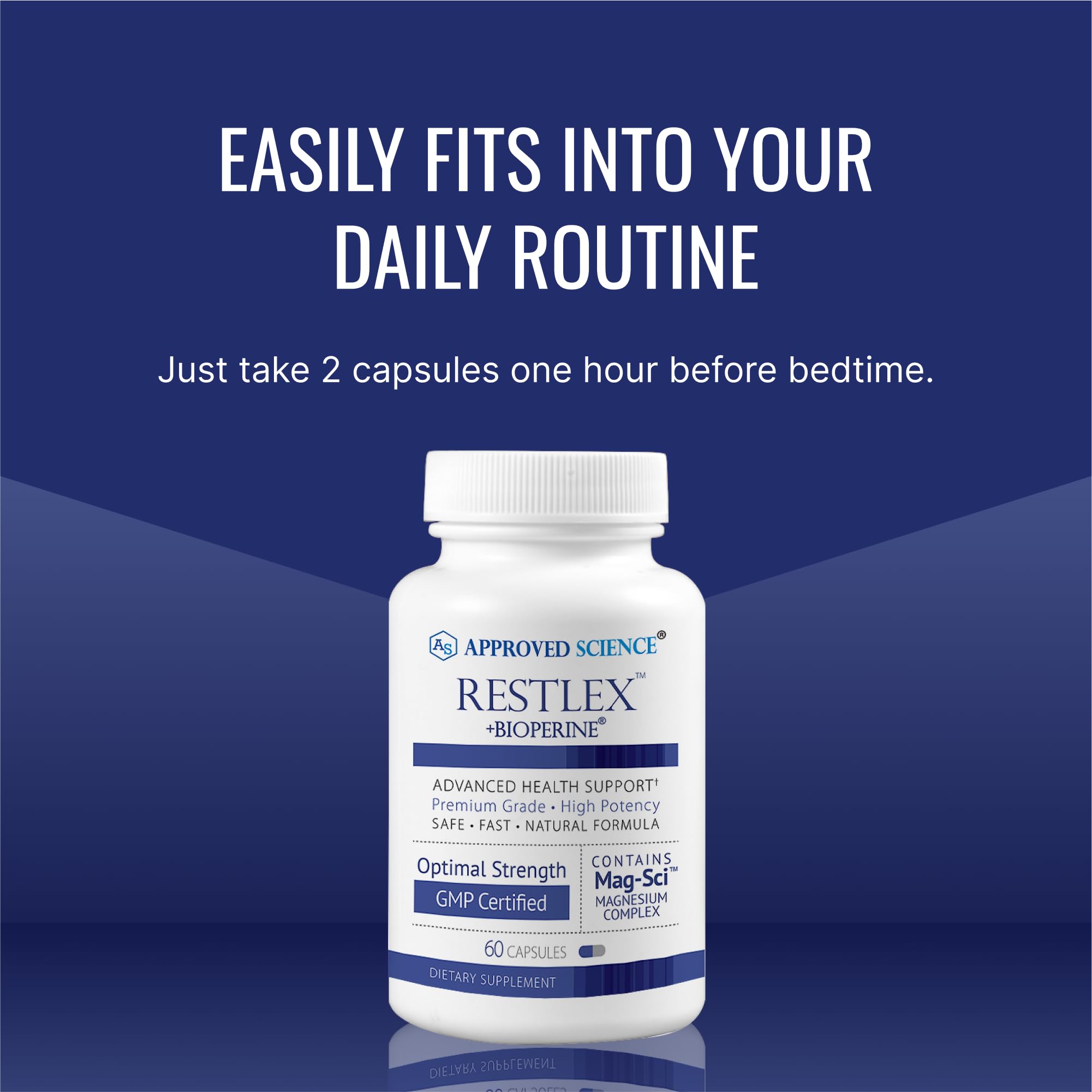 Calm lifestyle scene with Restlex bottle suggesting sleep support