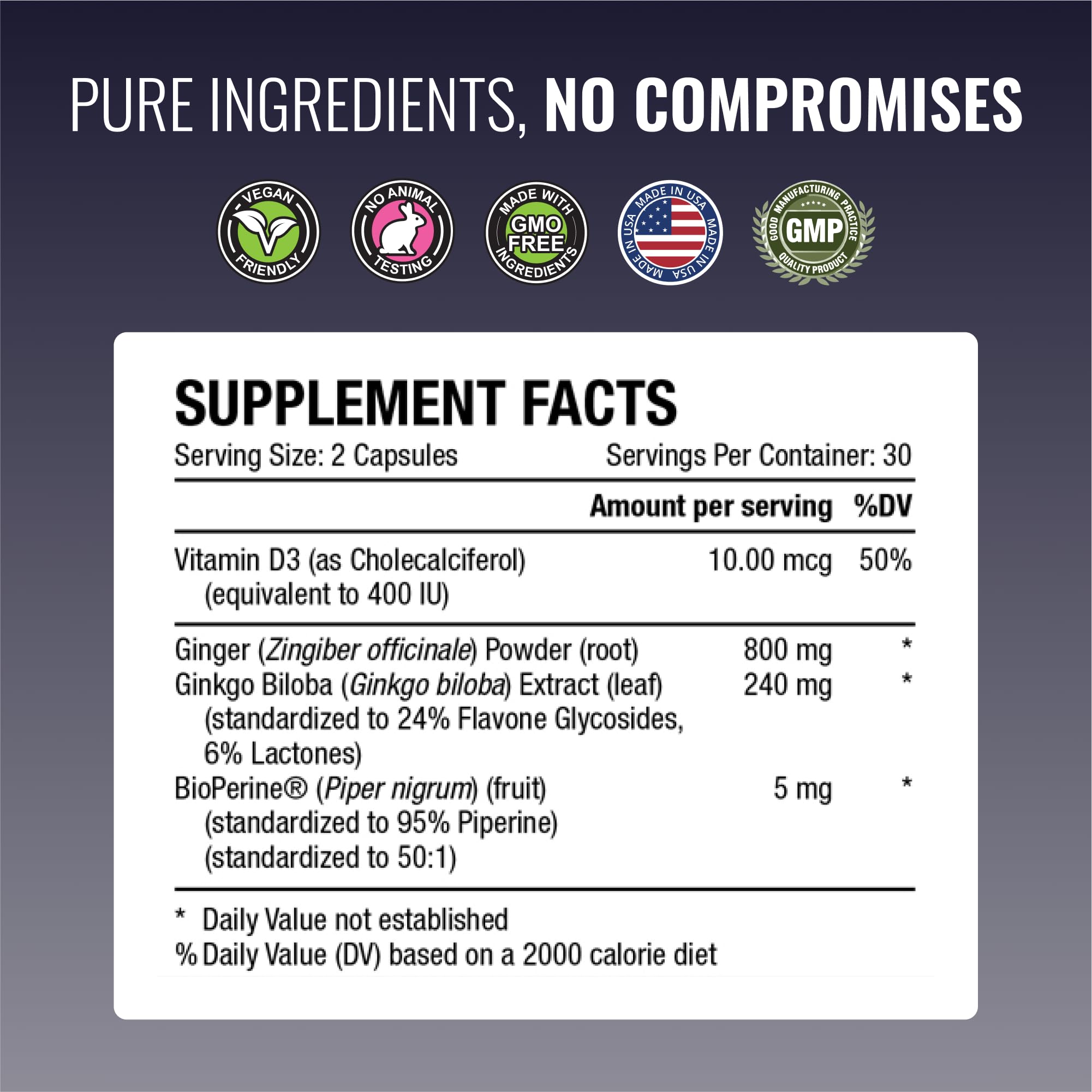 Vitamin D3 and BioPerine capsules for absorption