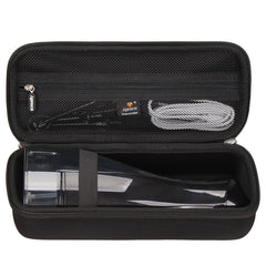 Aproca black hard travel case opened to show exterior and interior layout for COSLUS F5020E