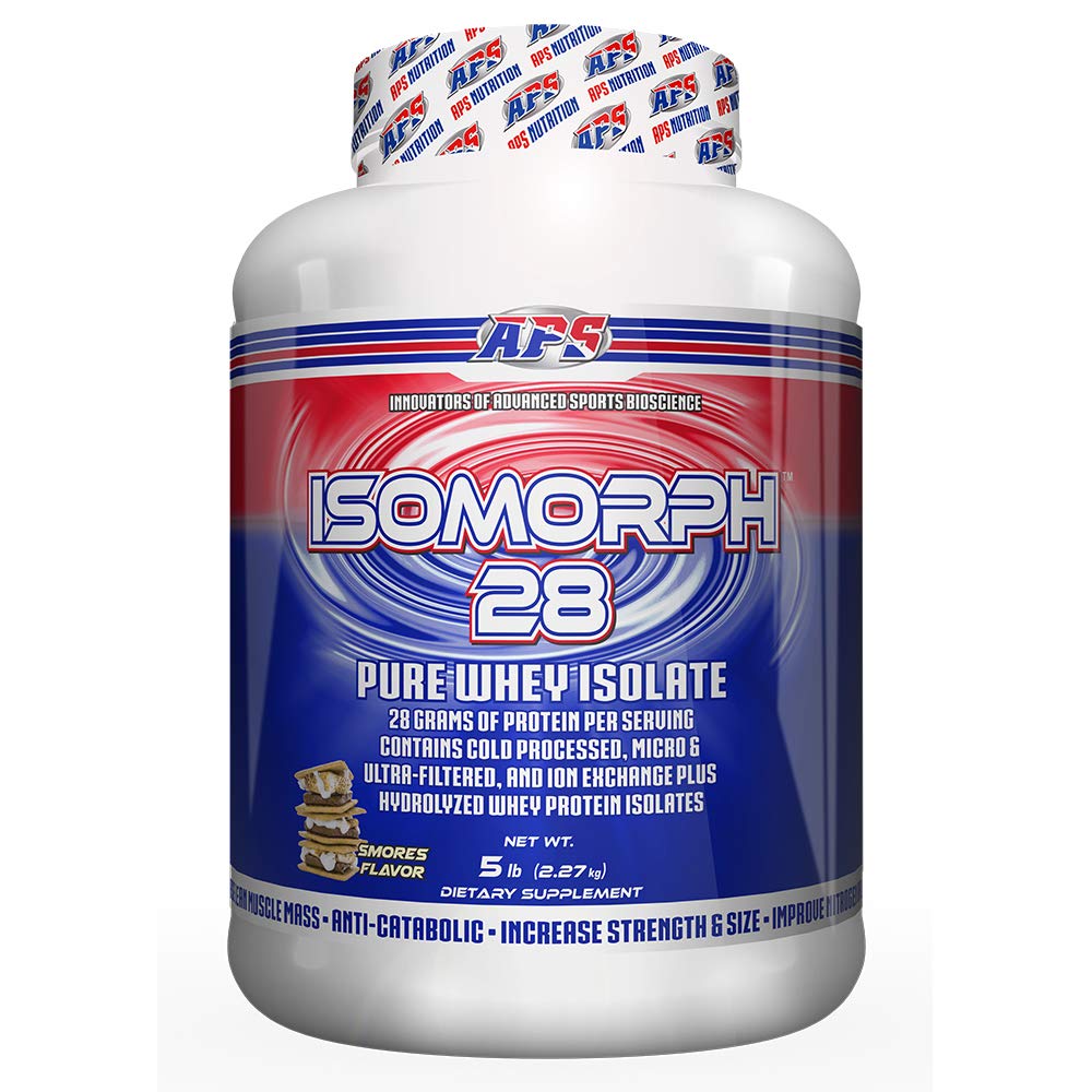 APS Nutrition Isomorph 28 protein powder tub shows high-purity whey isolate for fast absorption.