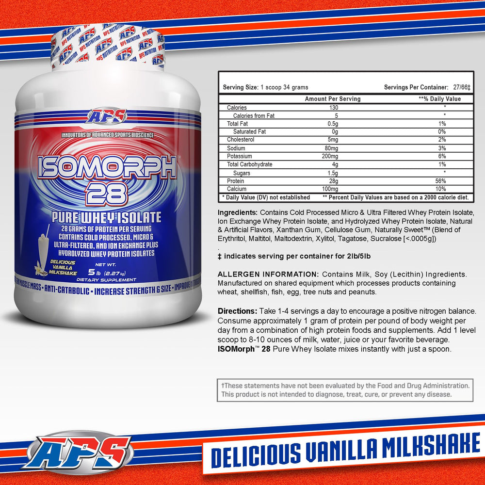 APS Nutrition Isomorph 28 scoop-dispense shows easy measurement for quick, convenient shakes