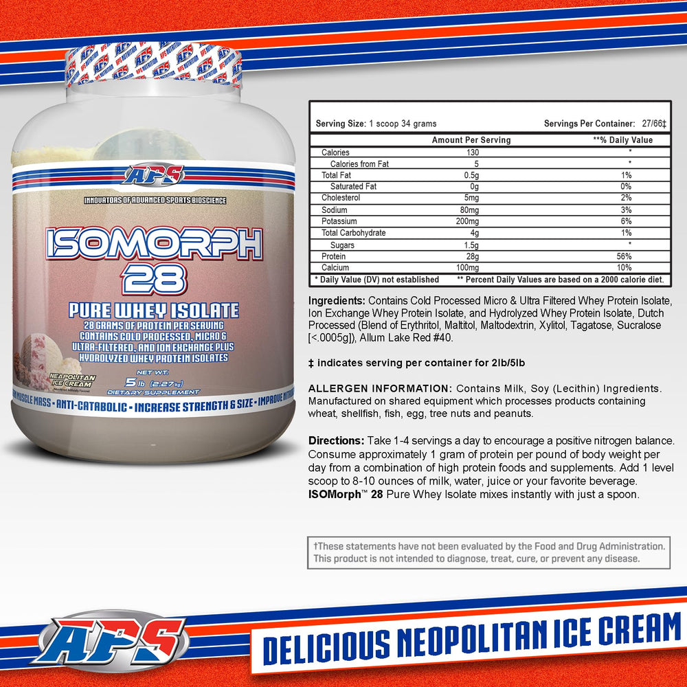 APS Isomorph 28 scoop pouring to show fast-absorption protein for workouts
