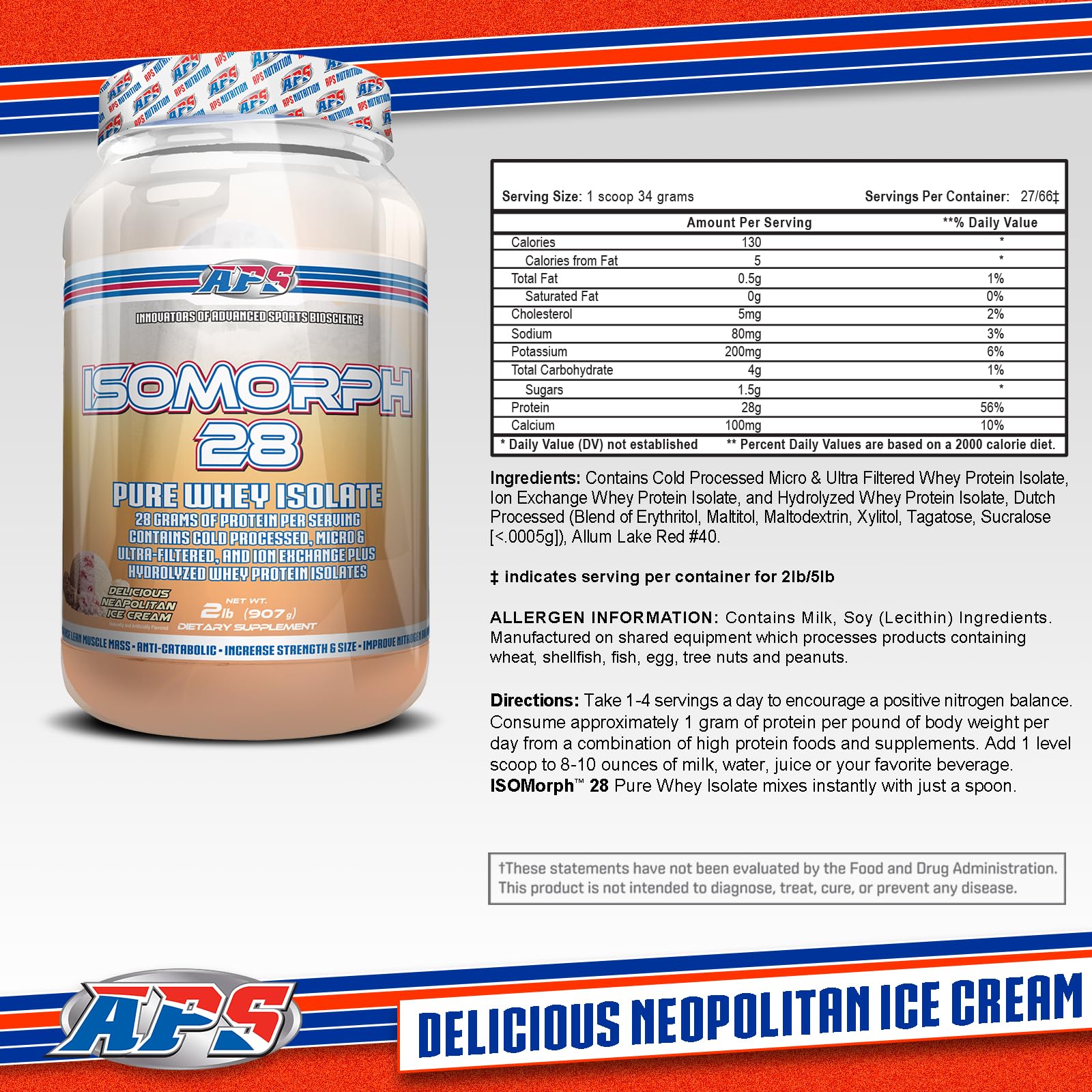 APS Nutrition Isomorph 28 whey scoop emphasizes measurement accuracy for post-workout shakes
