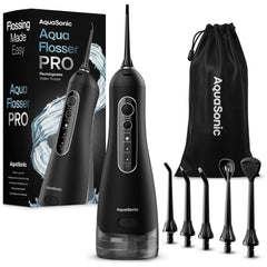 Front view of AquaSonic Aqua Flosser PRO in black