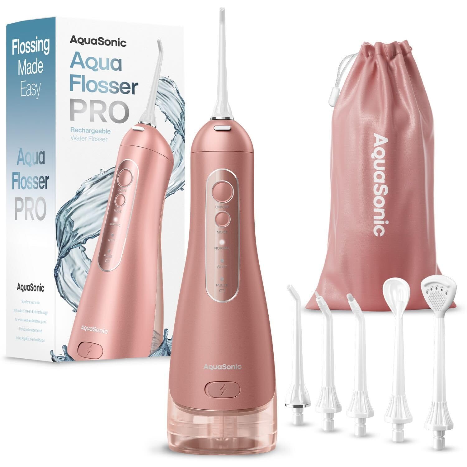 AquaSonic Aqua Flosser PRO in rose gold, front view