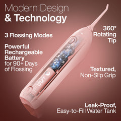 Water flosser display showing 3 flossing modes