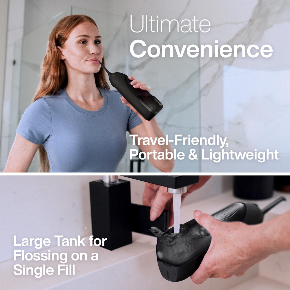Package includes Icon Water Flosser, one jet tip and charging cord