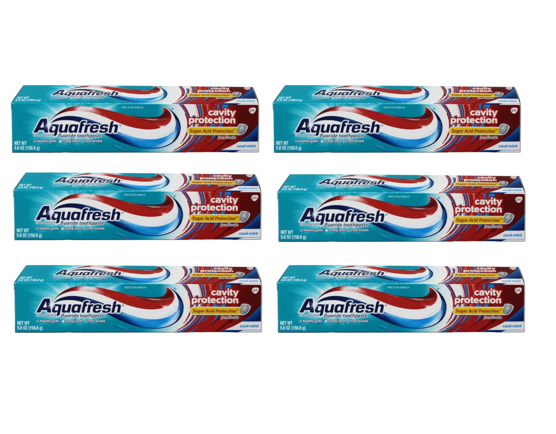 Aquafresh Cavity Protection toothpaste tubes Cool Mint 5.6 oz pack of 6