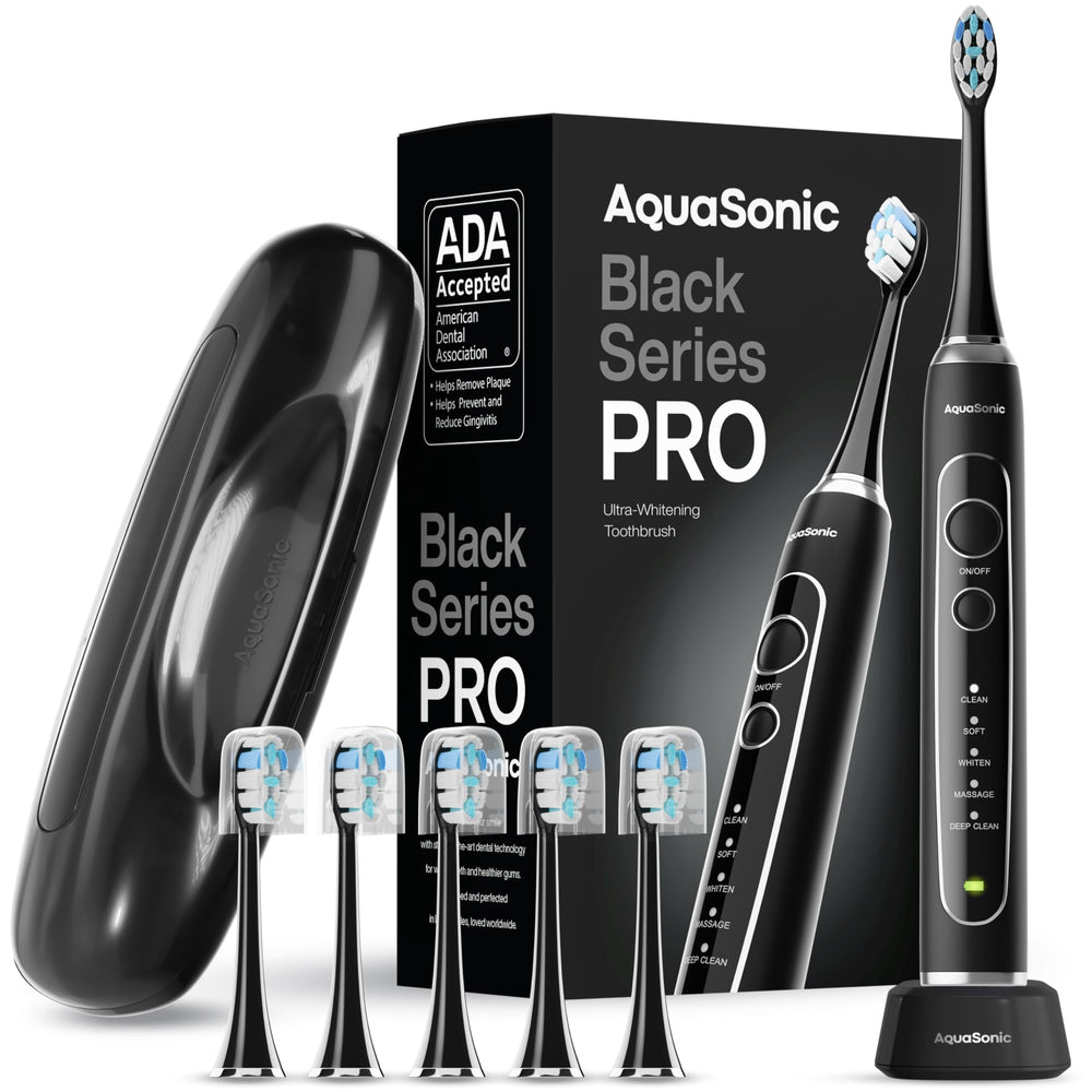 Front view of Aquasonic Black Series PRO toothbrush
