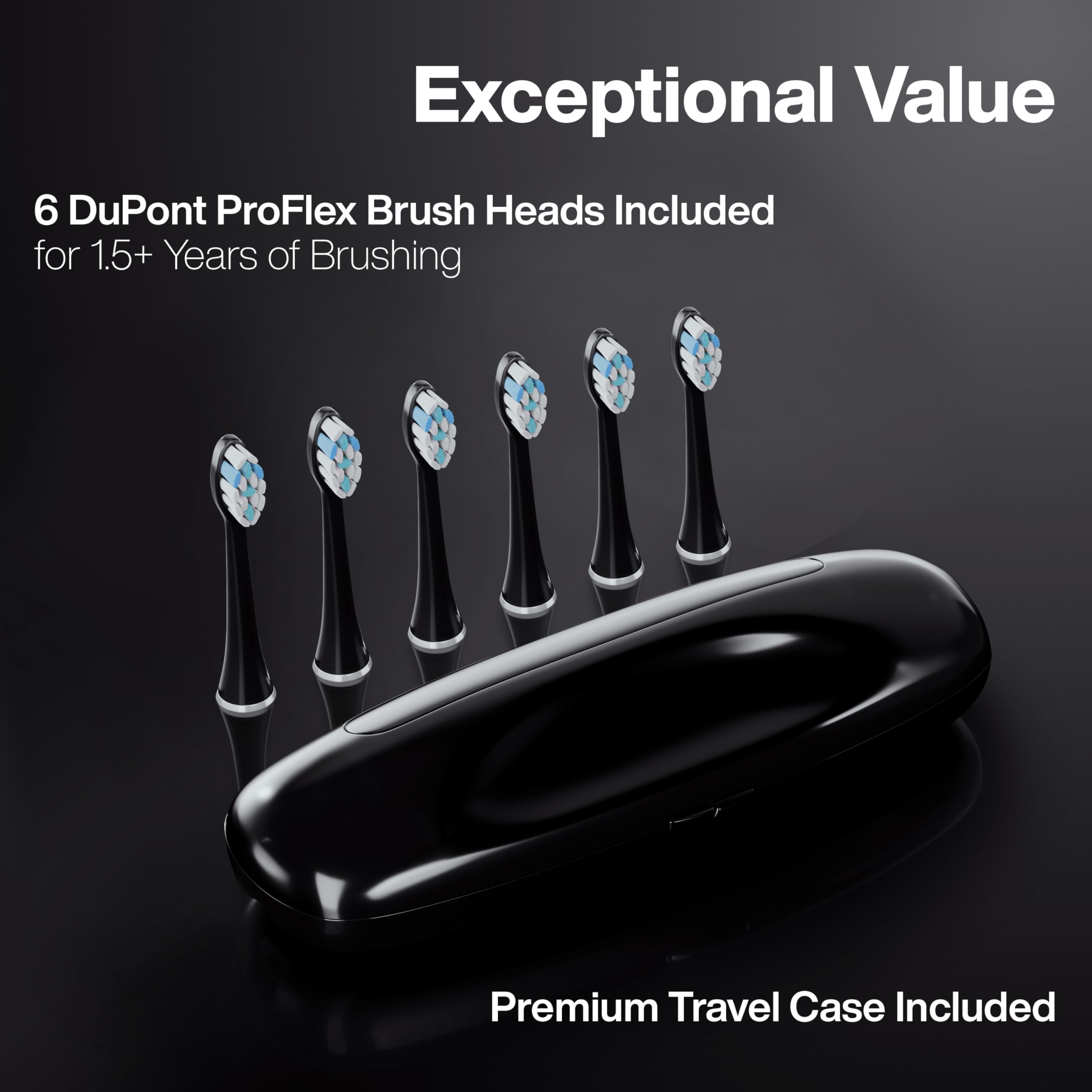 Six ProFlex brush heads included with Aquasonic Black Series PRO